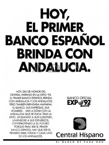 Publicidad del Banco Central Hispano en su día oficial en Expo'92 (ABC).