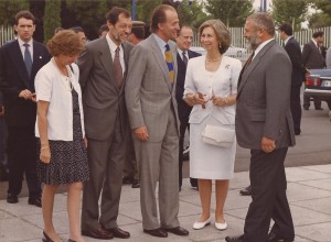 El Comisario de la Expo'92, Jacinto Cassinello, los Reyes de España y Jacinto Pellón, Presidente de la Sociedad Estatal de la Expo, (Fotografía Manuel Hernández).